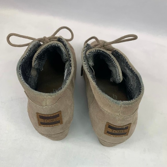 TOMS Desert Wedge Khaki Tan Suede Leather Booties Flannel Lined Size 6 W‎ - Picture 6 of 11